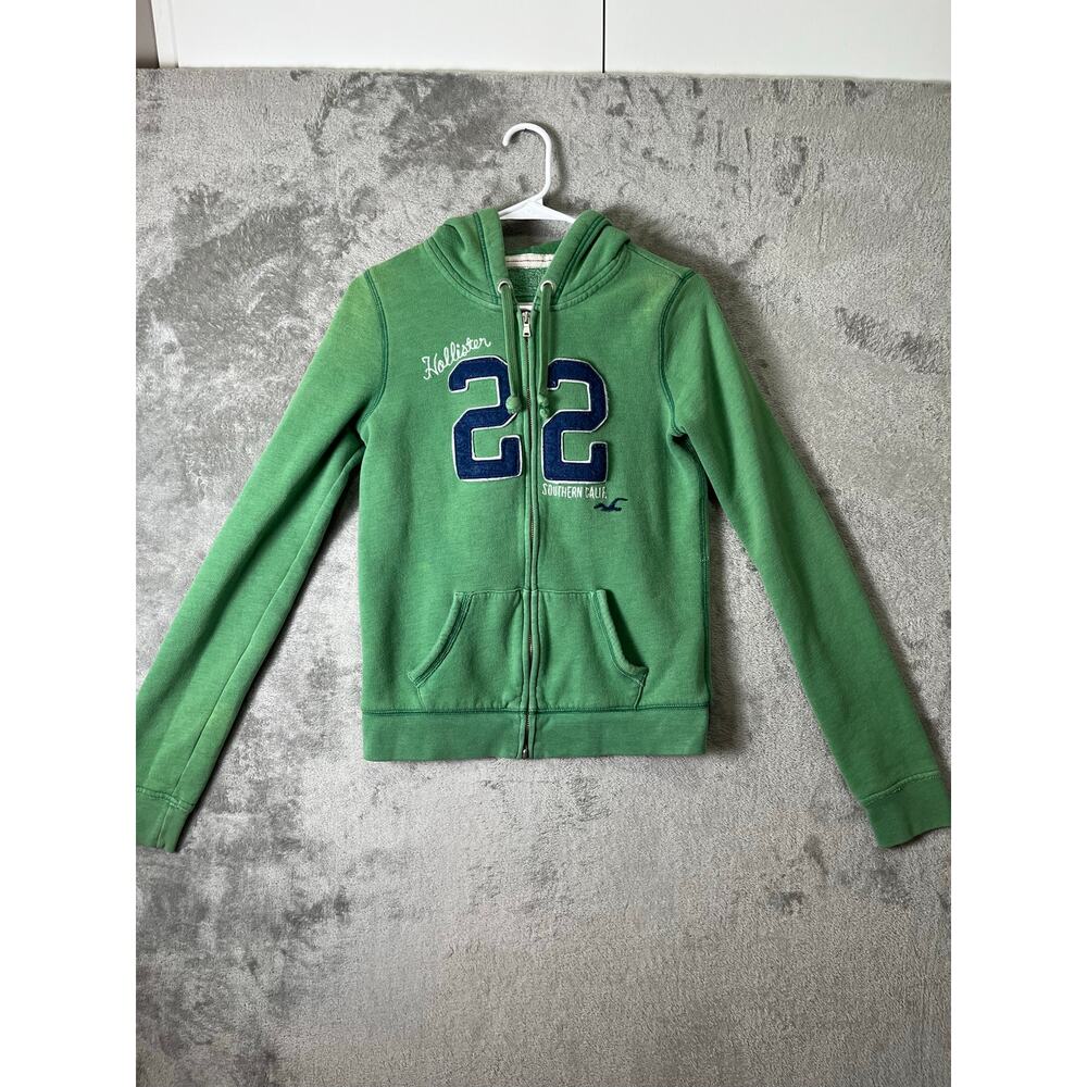 Hollister Y2K Green Zip‎ Up Hoodie 22 Graphic Fitted Zip Jacket Size Medium